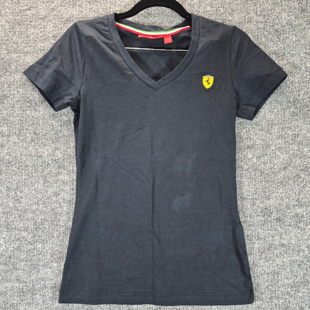 Scuderia Ferrari Racing T-Shirt Women's Small Black V-Neck